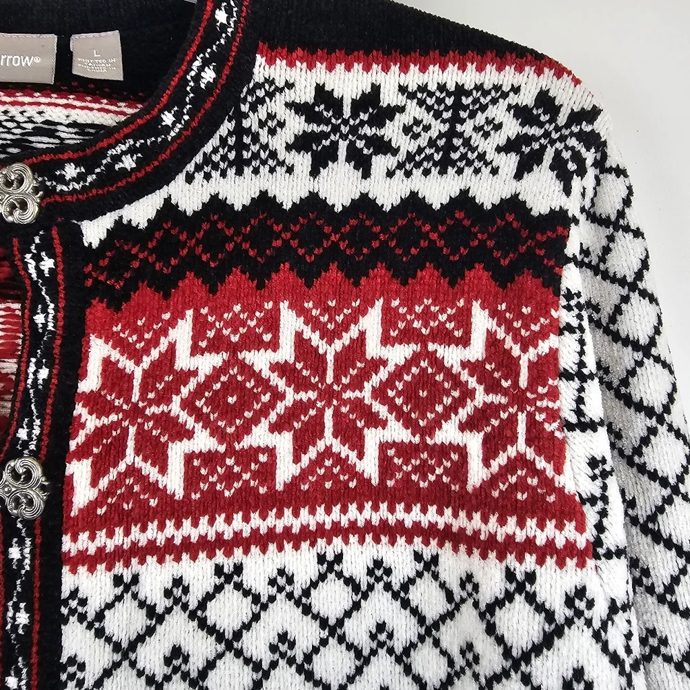 Croft & Barrow Sweater Cardigan Womens Large Black Fair Isle Nordic Chenille - Picture 5 of 9